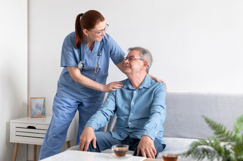 A nurse spending quality time with her patients